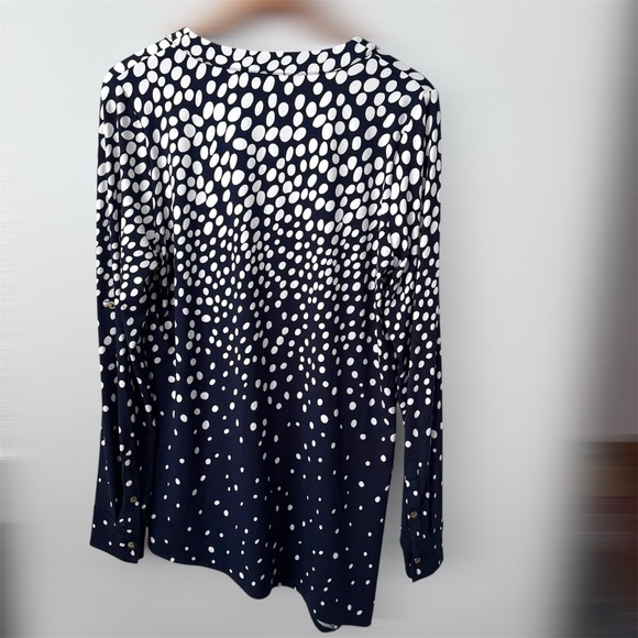 BCBGMaxazria Polka Dot Asymmetrical blouse Size Large - Picture 2 of 6